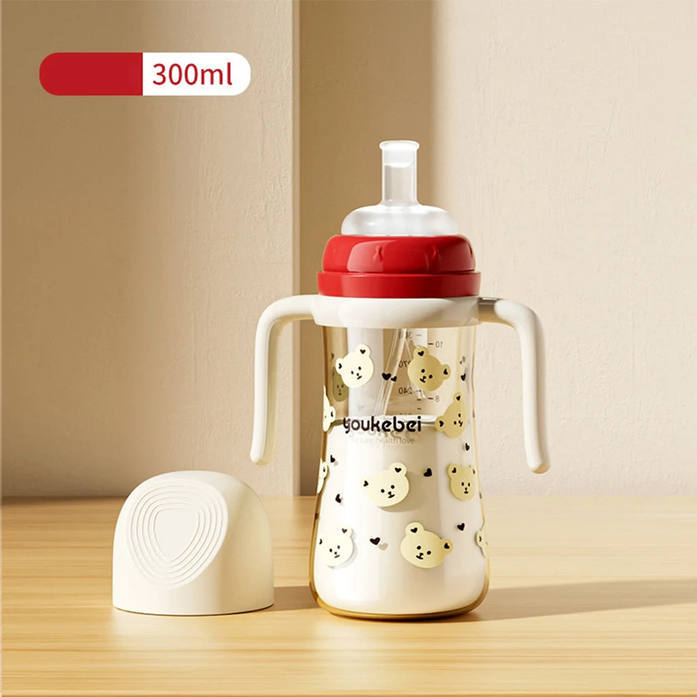 300ml Baby Drinking Cup with Straw & Gravity Ball â Spill-Proof Wide Caliber Bottle with Handle