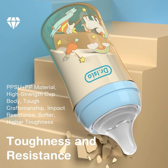 160/240ml Baby Bottle with Double Handle â Drop-Proof Wide Neck Newborn Milk Feeding Bottle