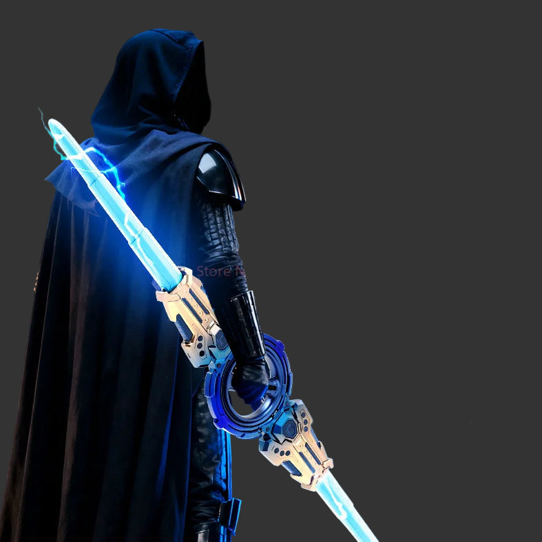 Double-Ended Retractable Lightsaber Toy – Dual-Blade Light-Up Saber with Multiple Lighting Styles in action.