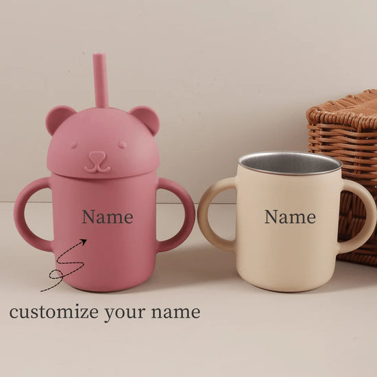 Personalized Baby Straw Cup – Custom Name Silicone & Stainless Steel Sippy Cup for Babies & Toddlers