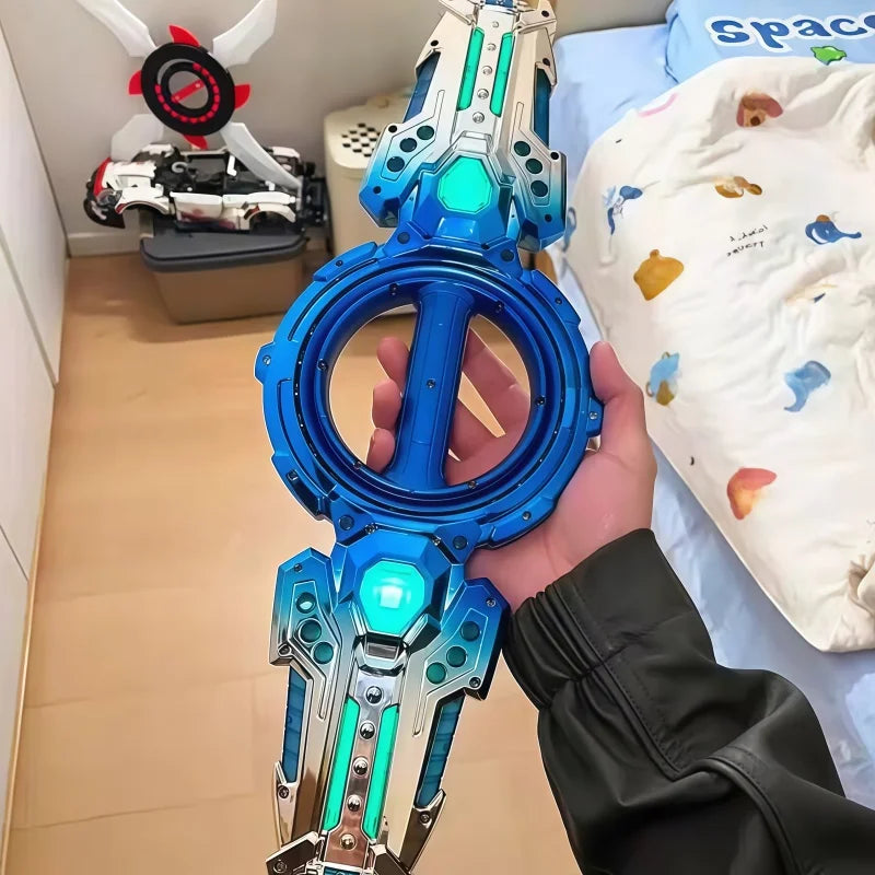 Double-Ended Retractable Lightsaber Toy – Dual-Blade Light-Up Saber with Multiple Lighting Styles held in a hand.